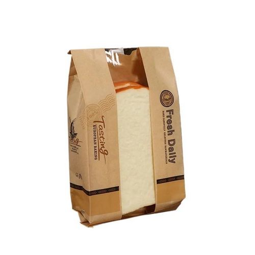 Customized Paper Bread Stand up Bakery Packaging Bag With Clear PVC Window