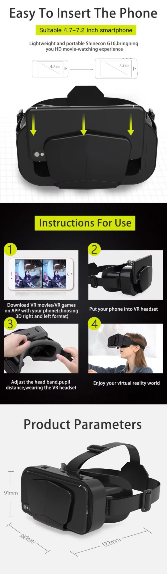 Head Mounted 3D Virtual Reality Vr Glasses Movie Giant Screen Smart ...