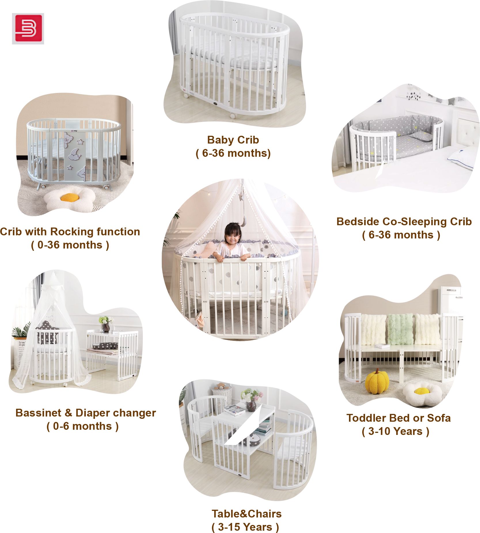 Luxury Royal Multifunction Wooden cirb Convertible Toddler Bed Baby