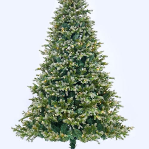 Pre-lit White-Green Bicolor PE Christmas Tree with Warm White LED Lights Realistic Lifelike Fir Tree