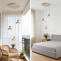 Modern 3-Light Cluster Pendant Light with Travertine/Concrete Shades - Adjustable Height Hanging Ceiling Light, LED Compatible f