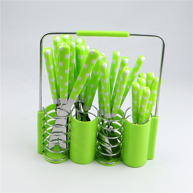 Plastic Basket and PVC Box Package 24 PCS Sendok Plastic Handle Steel Tableware