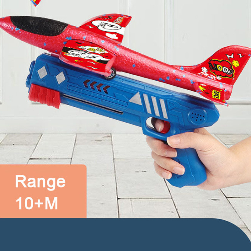 HW Foam Plane 10M Launcher Catapult Glider Airplane Gun Toy Children Outdoor Game Bubble Model Shooting Fly Roundabout Toys