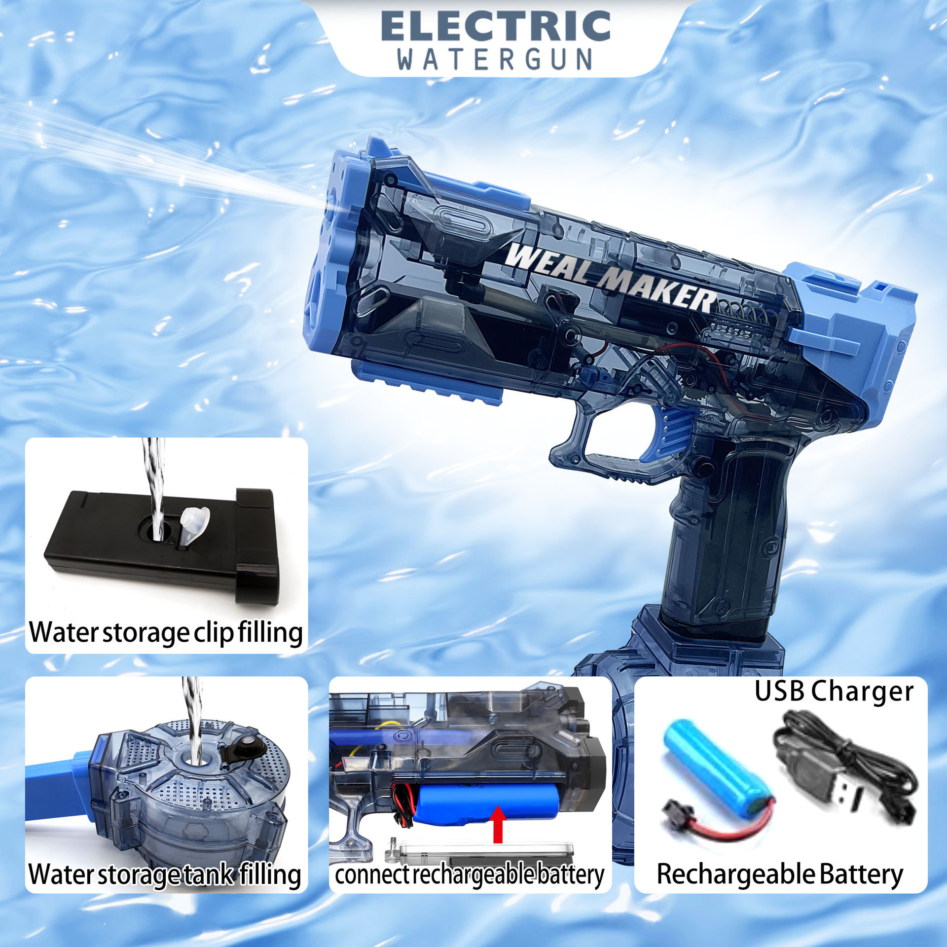 HW electric continuous high-speed water gun high-capacity water storage tank Glock pistol kids summer shooting toy outdoor games