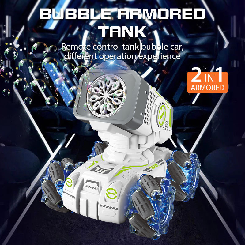 Watch Gesture Remote Control Bubble Tank for Children RC Bubble Machine Toys 12 Bubble Holes 360 Degree Rotating 2 in 1 Vehicle