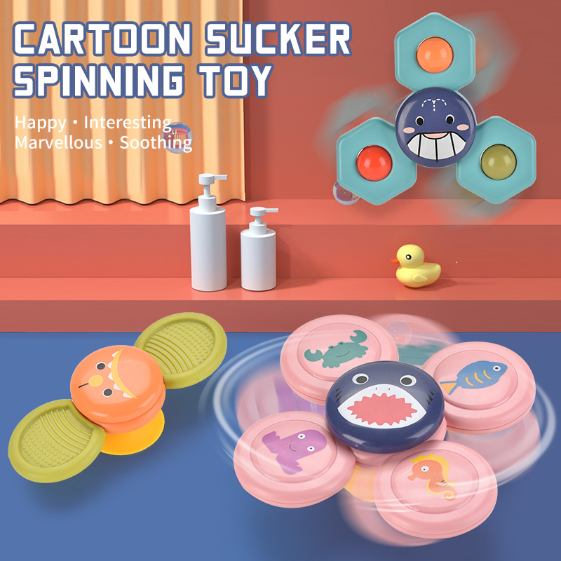 HW cartoon suction cup spinning baby bathroom fidget sensory toys 360 degree rotating gyroscope stackable suctioning spinners