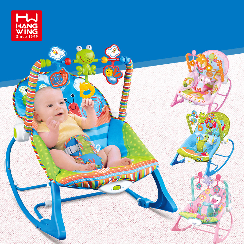 HW multi function themes baby toddler rocking chair with music hanging pendant toys vibrate kids to sleep infant rocker