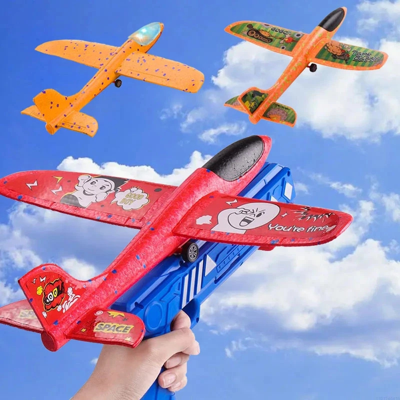 HW Foam Plane 10M Launcher Catapult Glider Airplane Gun Toy Children Outdoor Game Bubble Model Shooting Fly Roundabout Toys