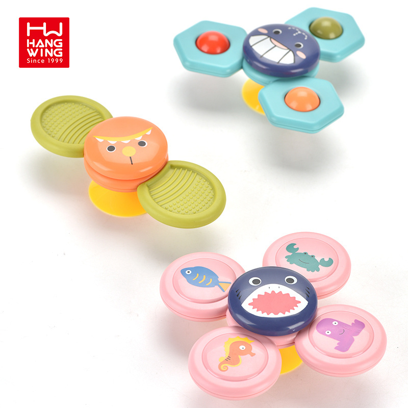 HW cartoon suction cup spinning baby bathroom fidget sensory toys 360 degree rotating gyroscope stackable suctioning spinners