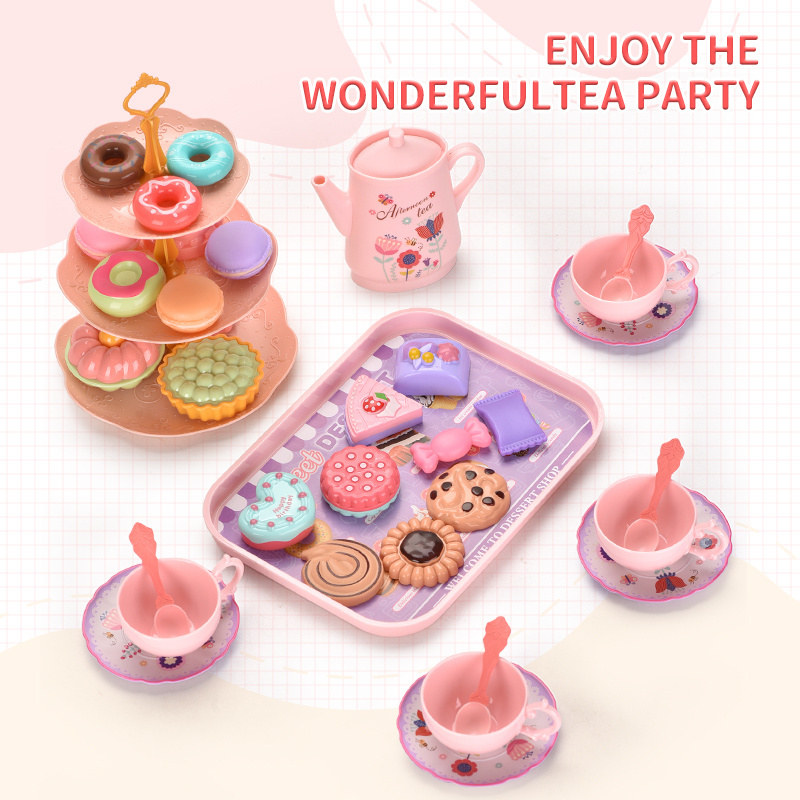 HW new princess kids preschool pretend play role house kitchen toys afternoon tea break tea scene set girls pink suitcase sets