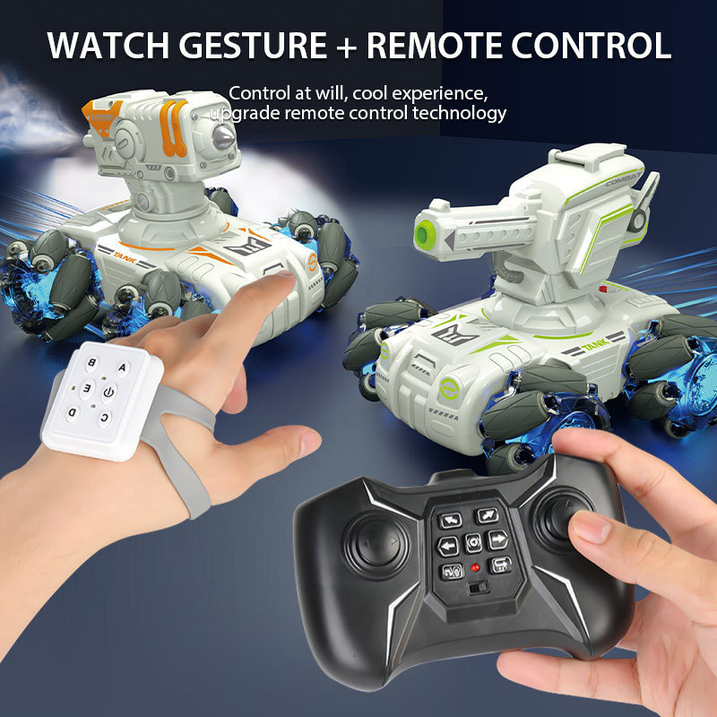 Watch Gesture Remote Control Bubble Tank for Children RC Bubble Machine Toys 12 Bubble Holes 360 Degree Rotating 2 in 1 Vehicle