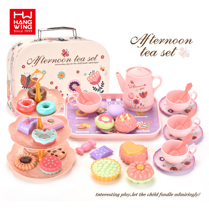 HW new princess kids preschool pretend play role house kitchen toys afternoon tea break tea scene set girls pink suitcase sets