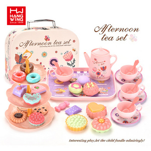 HW new princess kids preschool pretend play role house kitchen toys afternoon tea break tea scene set girls pink suitcase sets