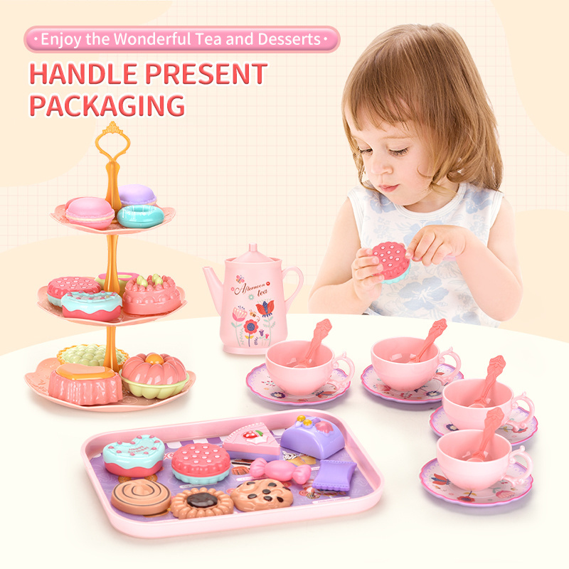 HW new princess kids preschool pretend play role house kitchen toys afternoon tea break tea scene set girls pink suitcase sets