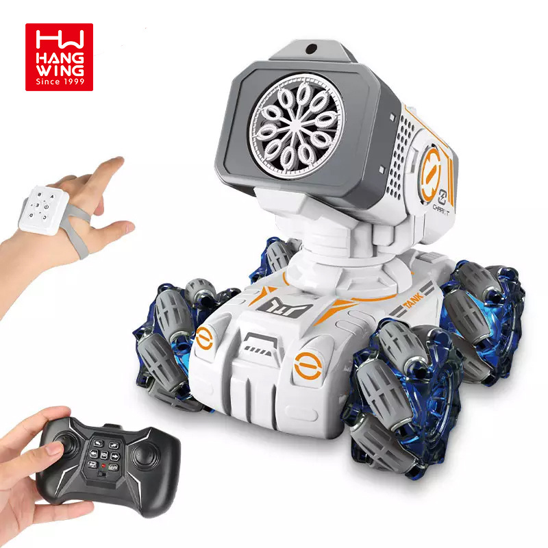 Watch Gesture Remote Control Bubble Tank for Children RC Bubble Machine Toys 12 Bubble Holes 360 Degree Rotating 2 in 1 Vehicle