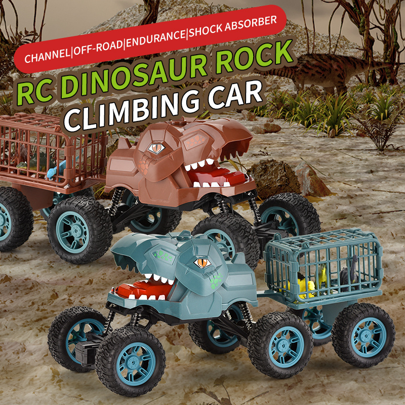 HW radio electric kids RC rock climbing vehicles toys 6 wheel dinosaur head transport remote control car with a small dinosaur