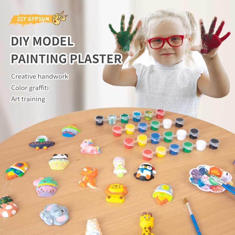 Kids early learning toys DIY gypsum mould plaster painting drawing dinosaurs unicorn animal princess aviation dessert themes