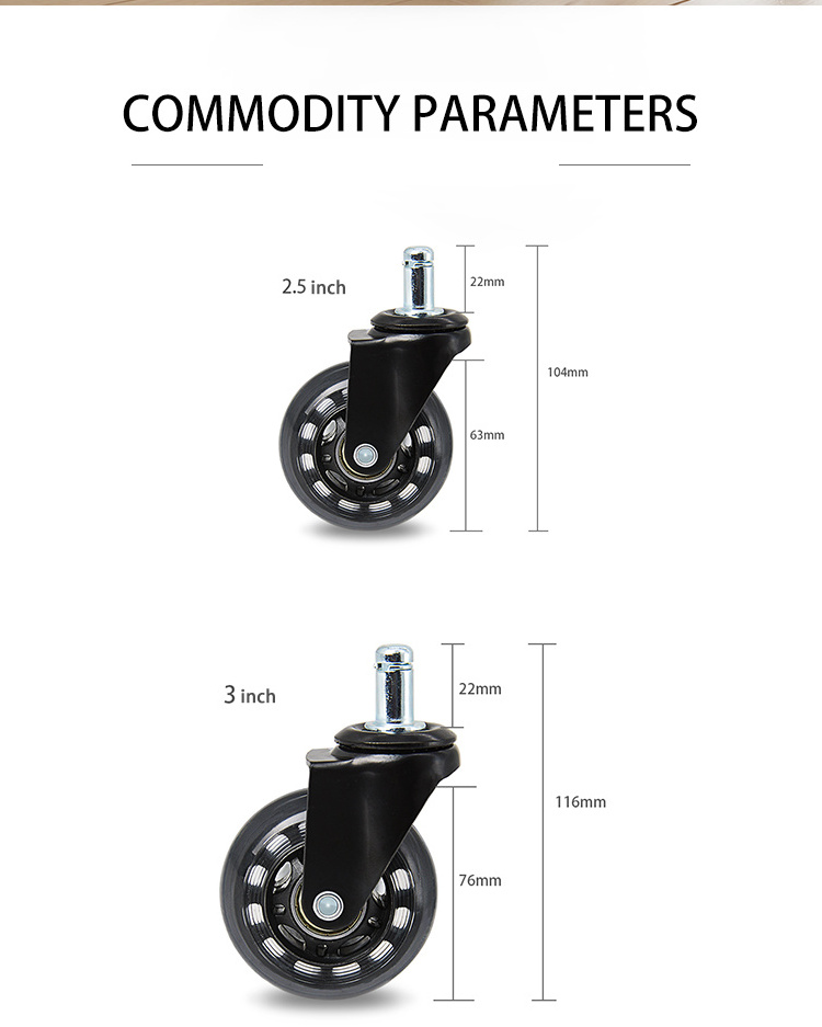 Office Chair Wheels Furniture CASTER Swivel Replacement 3-inch Rollerblade Caster 2.5inch,3inch Transparent+black