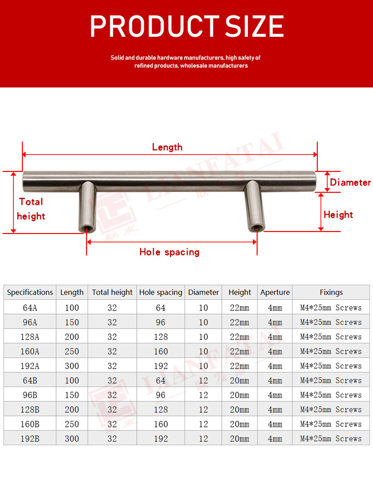 Drawer Doors Knob Kitchen Furniture Modern Cabinet Door T Bar Pull Handles Nordic Handle Stainless Steel Minimalist SS 12mm