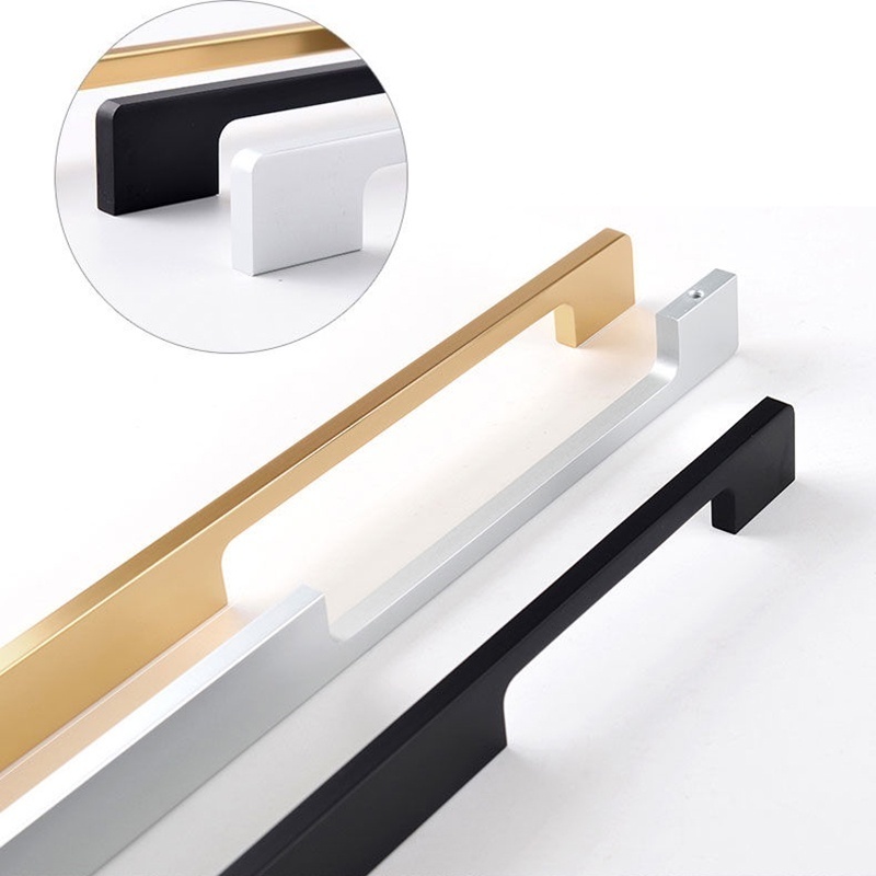 Gold Black Long Furniture Cabinet Handles Kitchen Wardrobe Drawer Pulls Handles Aluminum Alloy Solid Modern T Bar Handle