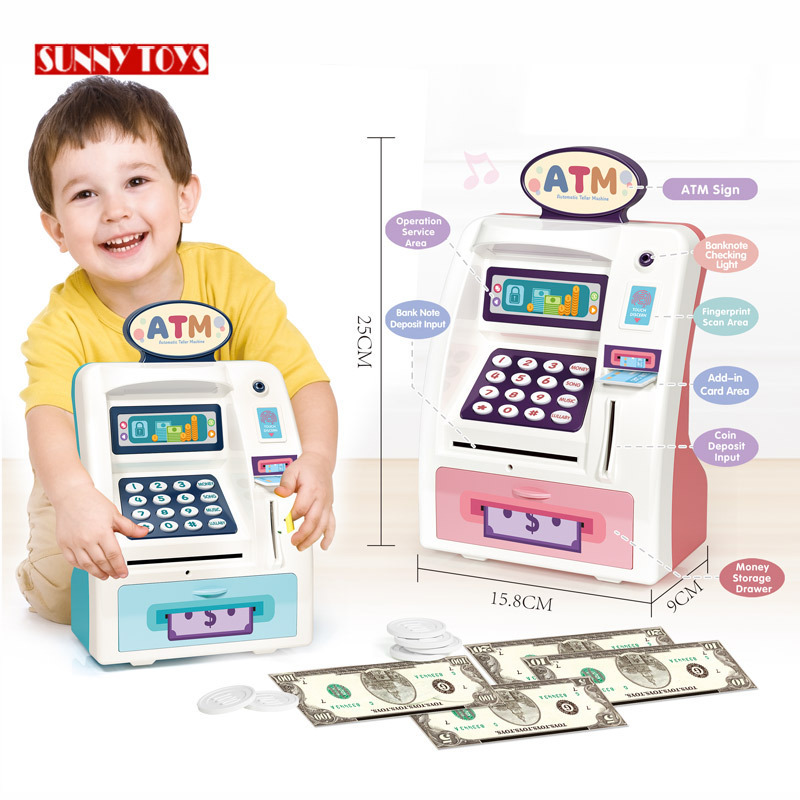 electric cash register piggy banks plastic toy music light monkey management boxes baby atm machine toy atm bank for children