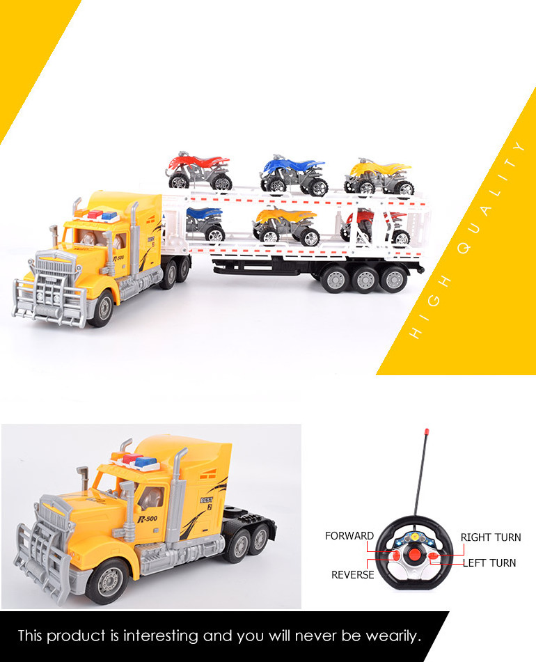 1/32 4 channel car rc toy trucks and trailers lighting remote control truck trailer with 6 pcs motorbike