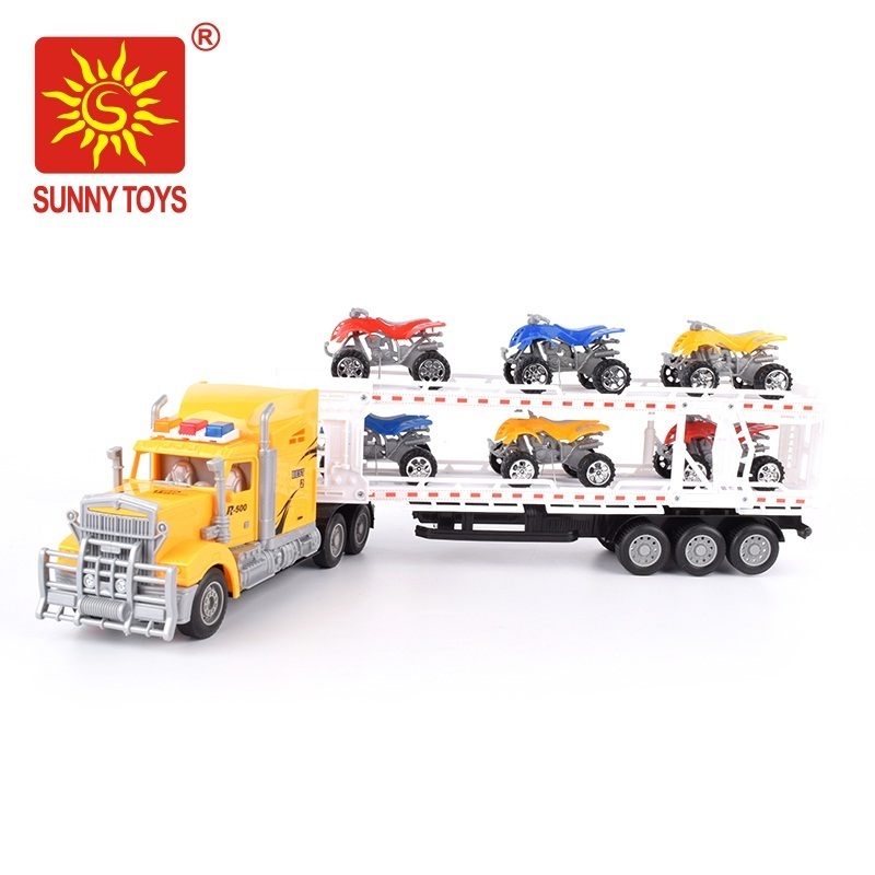 1/32 4 channel car rc toy trucks and trailers lighting remote control truck trailer with 6 pcs motorbike