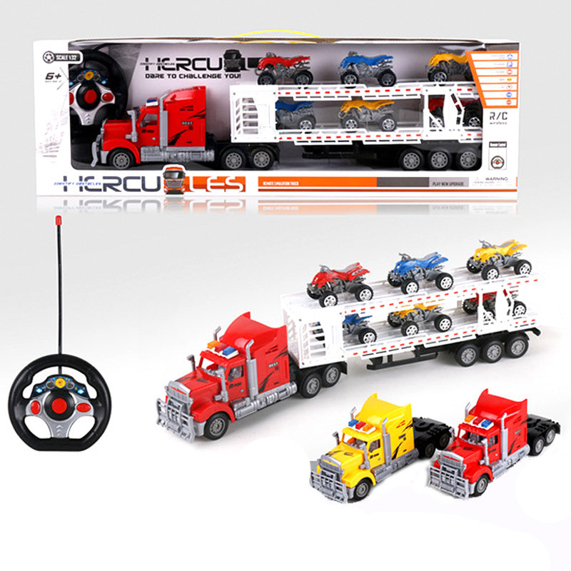 1/32 4 channel car rc toy trucks and trailers lighting remote control truck trailer with 6 pcs motorbike