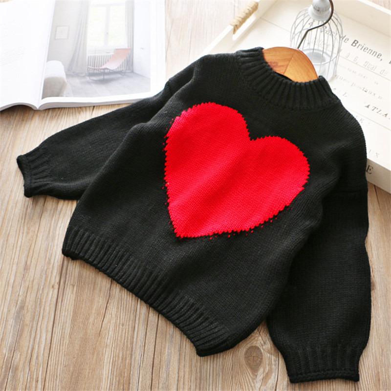 Girls Sweater Kids Soft Knitting Pullover Autumn Winter Children Crochet Love Heart Knitted Pattern Blouse Baby Girls Clothes