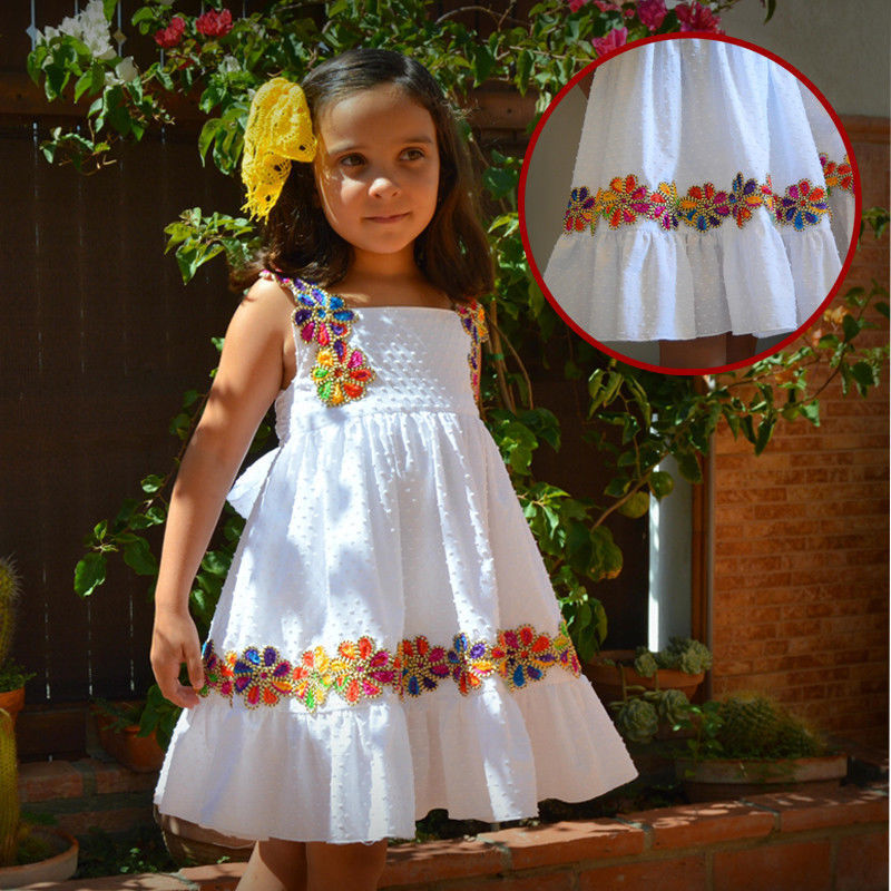 Girl Casual Summer Dress For 1Y-6Y Flower Applique Toddler Kid Baby Girl Sundress Classic Birthday Party Dress Clothes