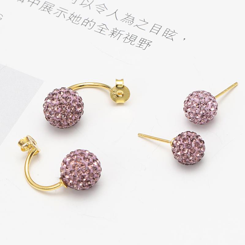 Wholesales Colorful 925 Sterling Silver Stud Earring Crystal Double Sided Ball Earring for Women Fashion Jewelry