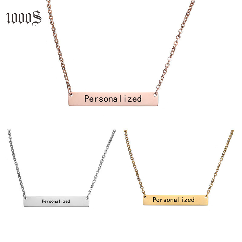 Tennis Necklace With Letter Pendant Personalized Blank Bar Engrave Name Birthday Date Gold Rose Gold Steel Plate For Girl Gift