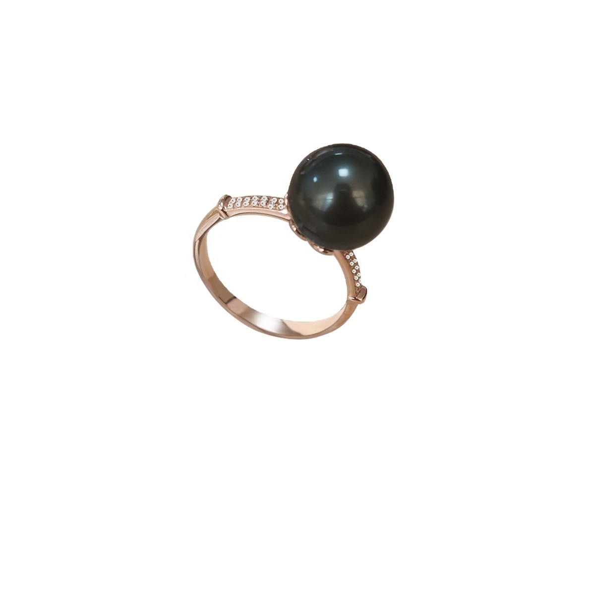 New Design 18k Rose Gold Ring Black Tahitian Pearl with Double Row Diamond Hand Made Ring