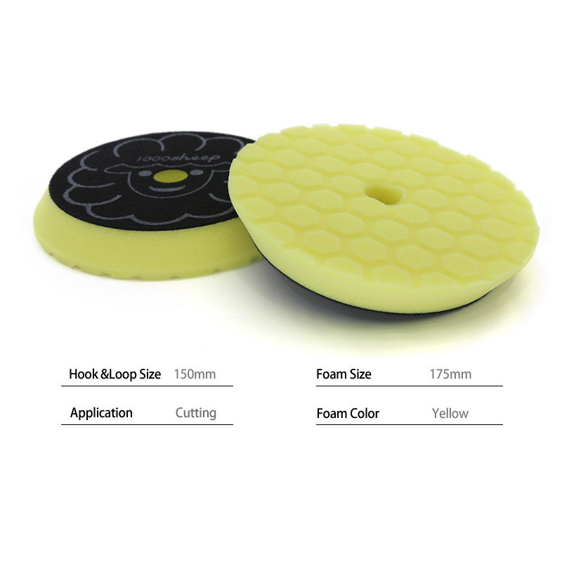 Yellow da foam polishing pads wholesales 6 inch car buffing pad with special hexagon design