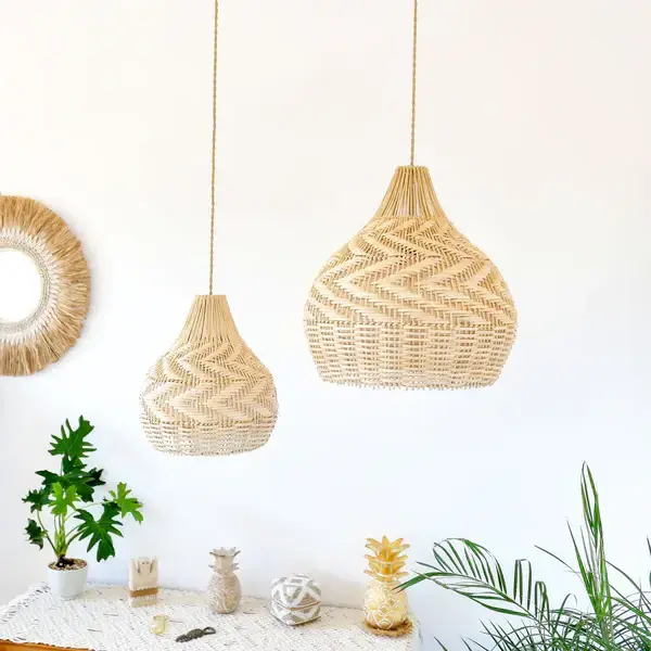 Wholesales handmade rattan lampshade fiber decor home room Light Diffusion Cover Manufacturer pendant wall outside ceiling light