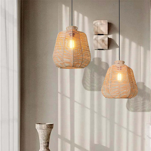 Handmade elegant rattan lampshade fiber vintage rattan lampshade home decoration pendant light eco friendly material chandelier