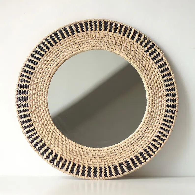 Modern style Customized Wall Decoration Rattan Mirrors Frames Bathroom Mirrors Bedroom Living Room OEM Mirrors Lacquer Mirrors