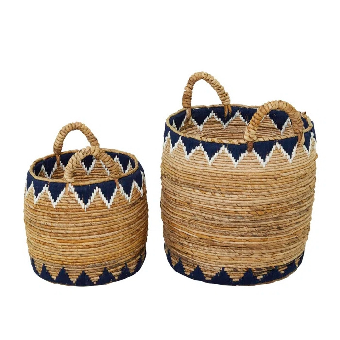 Seagrass Woven Baskets Round Decorative Storage Wicker Clothing Laundry Hamper Wholesale Handicraft New Style Natural Vietnam PE