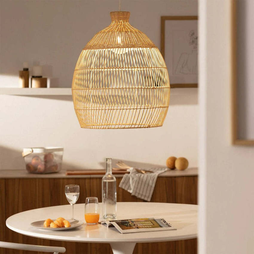 Vietnam Vintage Handmade Woven Wicker Bamboo Pendant Light Rattan  Wooden Lampshade Lamp Shade Cover for Home Living Room Decor