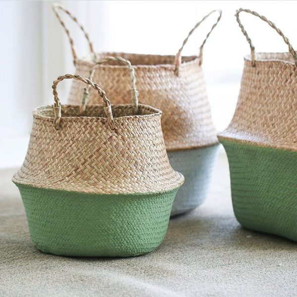 Folding flower belly basket woven belly seagrass storage good price home storage & organization collapsible laundry baskets