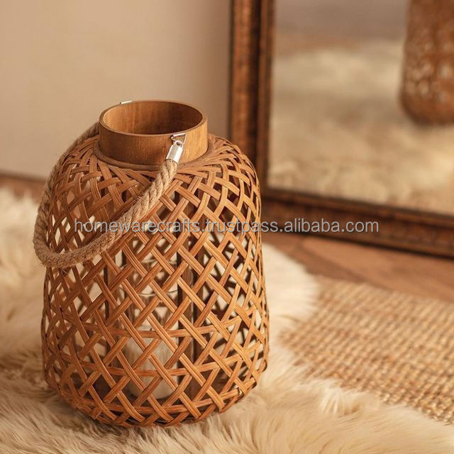 Antique floor lamp cover bamboo wicker lanterns handmade craft wholesale decorative candle holder lantern for home wedding decor