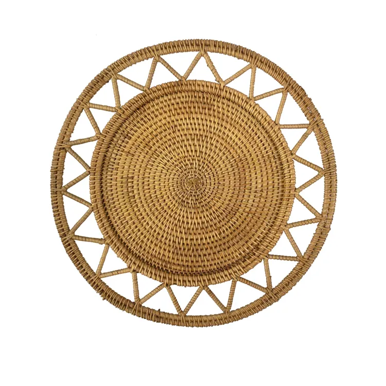 Cheap wholesale brown placemat rattan leaf charger plates bamboo wicker coasters for wedding handicrafts handwoven products