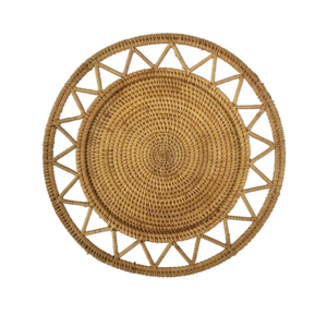 Cheap wholesale brown placemat rattan leaf charger plates bamboo wicker coasters for wedding handicrafts handwoven products