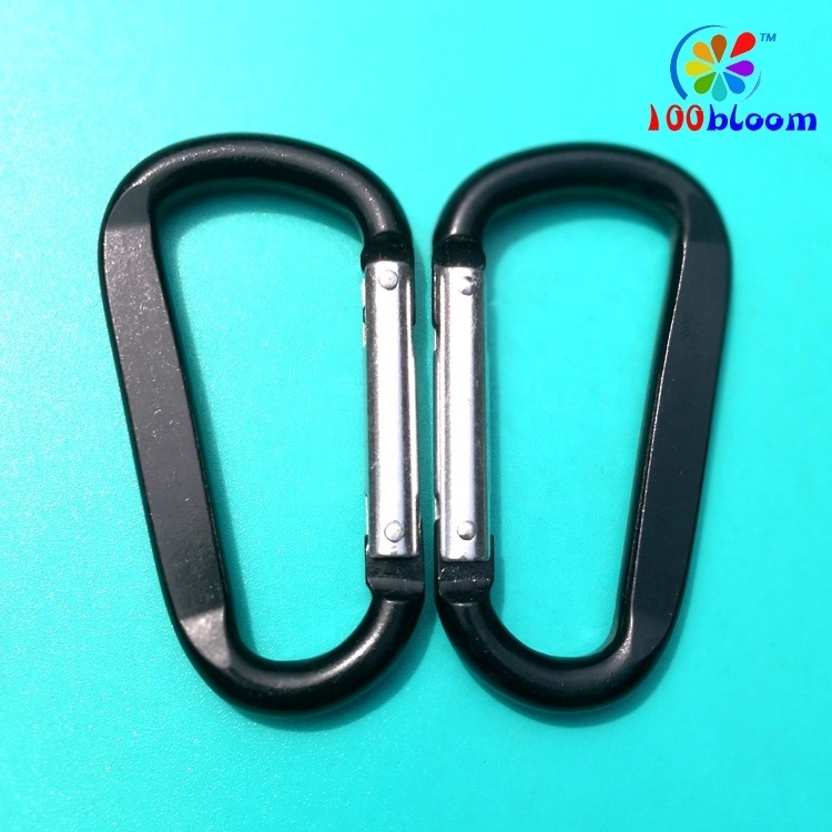 Factory wholesale 8 cm d shaped aluminum key chain carabiner clip with double rivets hammock carabiner hook