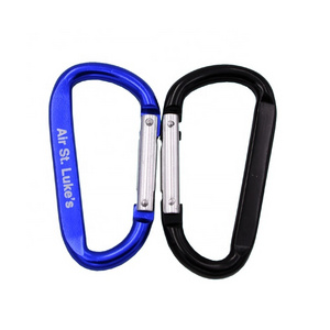 Factory wholesale 8 cm d shaped aluminum key chain carabiner clip with double rivets hammock carabiner hook