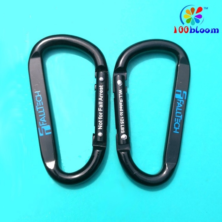 Factory wholesale 8 cm d shaped aluminum key chain carabiner clip with double rivets hammock carabiner hook