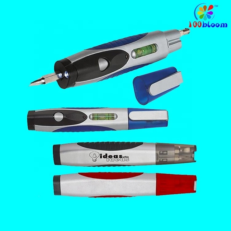 Factory wholesale promotional portable multifunctional mini screwdriver with horizontal level led pen tool set