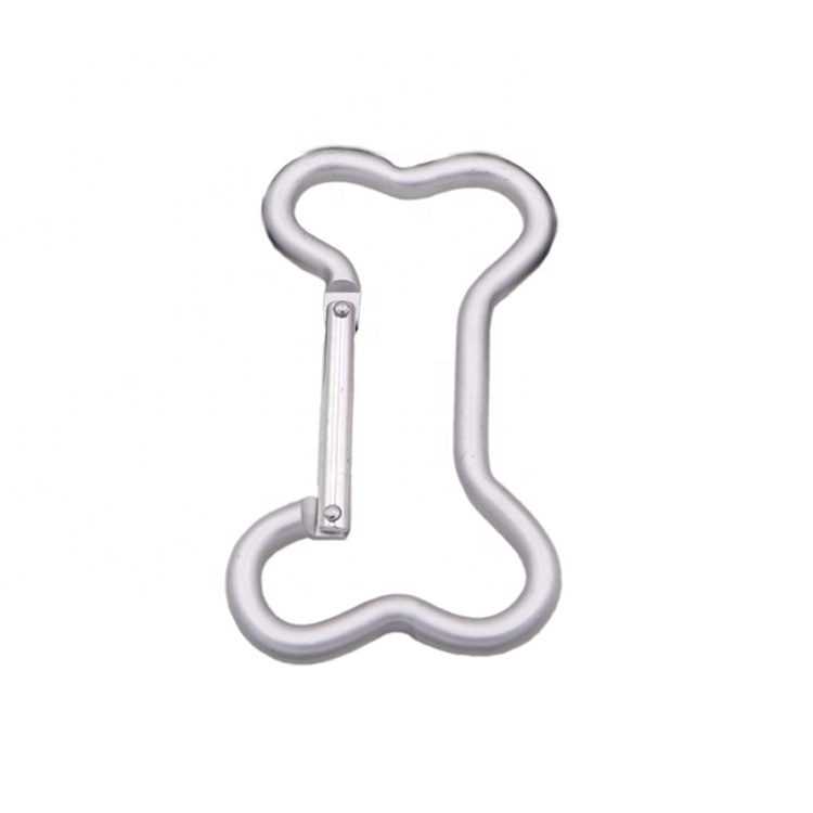 Factory wholesale 8.4cm dog bone shaped aluminum keychain carabiner spring hook