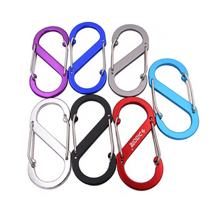 China hardware factory wholesale  8.8 cm aluminum biner clip wire gate s shape carabiner hook