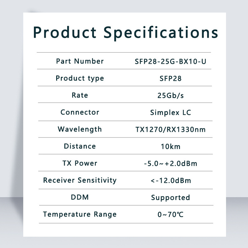 25GBX10-U bidi sfp28 10km/20KM/40KM fiber optical transceiver module TX1270nm/RX1330nm for ZTE sfp switch